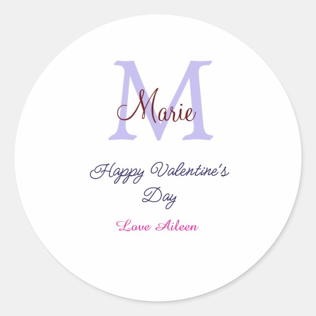 Sticker Rond Joyeuse Saint-Valentin pastel violet monogramme ro (Devant)