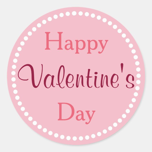 Sticker Rond Joyeuse Saint-Valentin, Rose et Blanc (Devant)