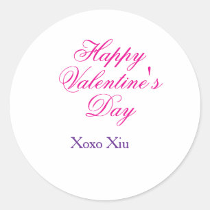 Sticker Rond Joyeuse Saint-Valentin rose violet xoxo amour nom 