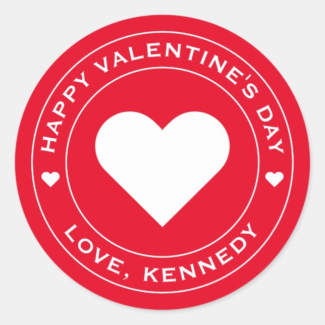 Sticker Rond Joyeuse Saint Valentin Rouge Blanc Cœur Unique Chi (Devant)