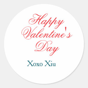Sticker Rond Joyeuse Saint-Valentin rouge bleu xoxo amour nom 