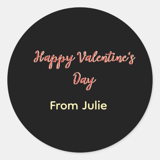 Sticker Rond Joyeuse Saint-Valentin rouge noir de nom stylé  (Devant)