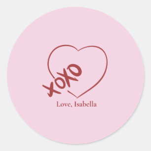 Sticker Rond Joyeuse Saint-Valentin XOXO Rouge et Rose