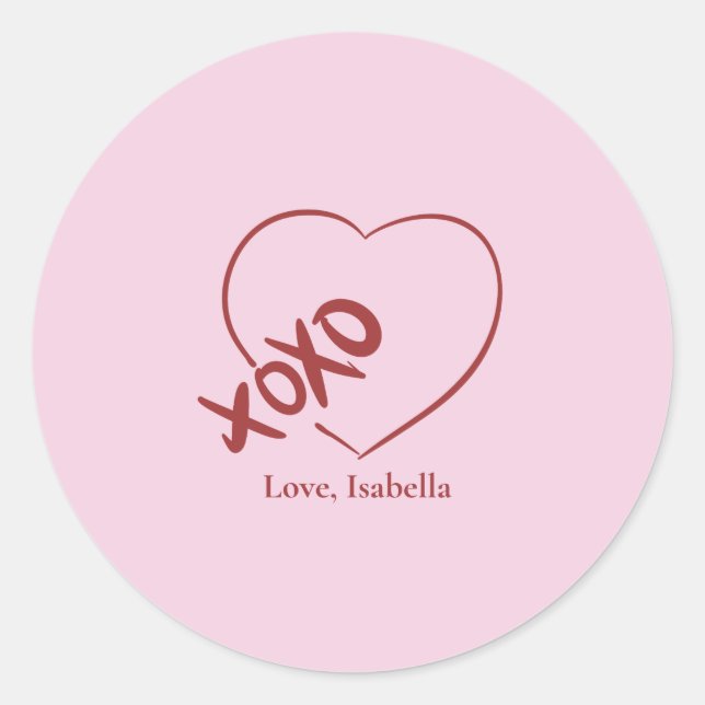 Sticker Rond Joyeuse Saint-Valentin XOXO Rouge et Rose (Devant)