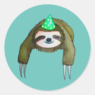 Sticker Rond Joyeuse Sloth en Casquette d'anniversaire