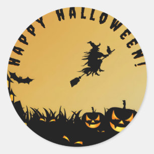 Sticker Rond Joyeuse sorcière noire halloween