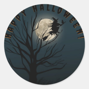 Sticker Rond Joyeuse sorcière noire halloween