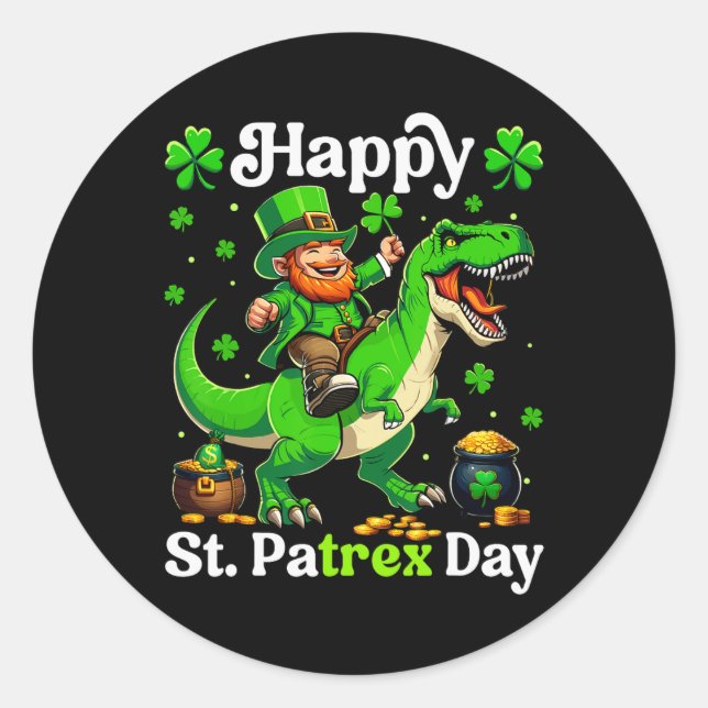 Sticker Rond Joyeuse St Pat-rex Day St Patricks Day Leprechaun  (Devant)