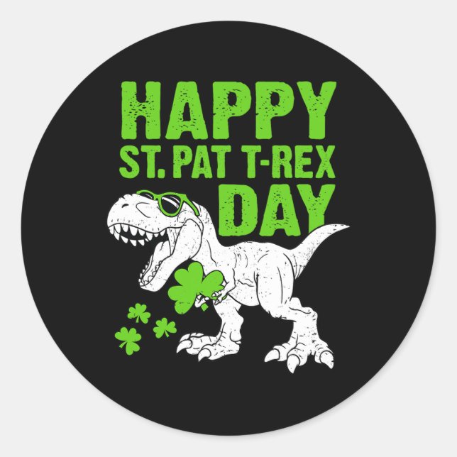 Sticker Rond Joyeuse St Pat Trex Day St Patricks Dinosaure Tout (Devant)