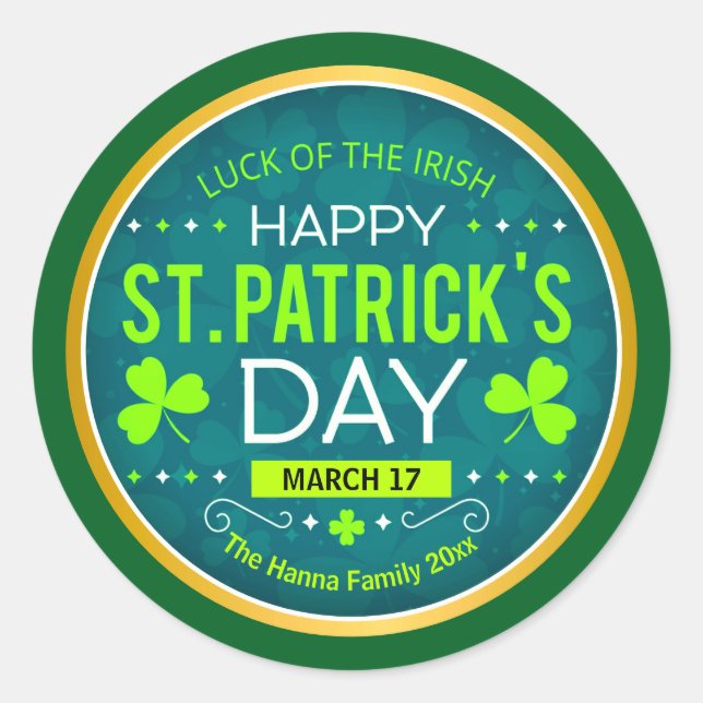 Sticker Rond Joyeuse St. Patrick, "Chance des Irlandais" (Devant)