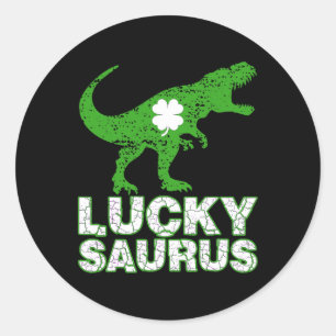 Sticker Rond Joyeuse St Patrick Chanceuxsaurus Dinosaure Shamro