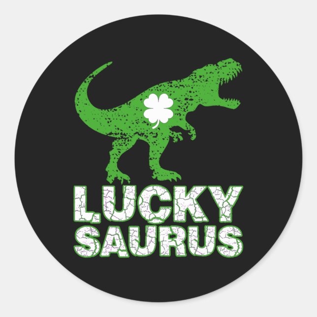 Sticker Rond Joyeuse St Patrick Chanceuxsaurus Dinosaure Shamro (Devant)