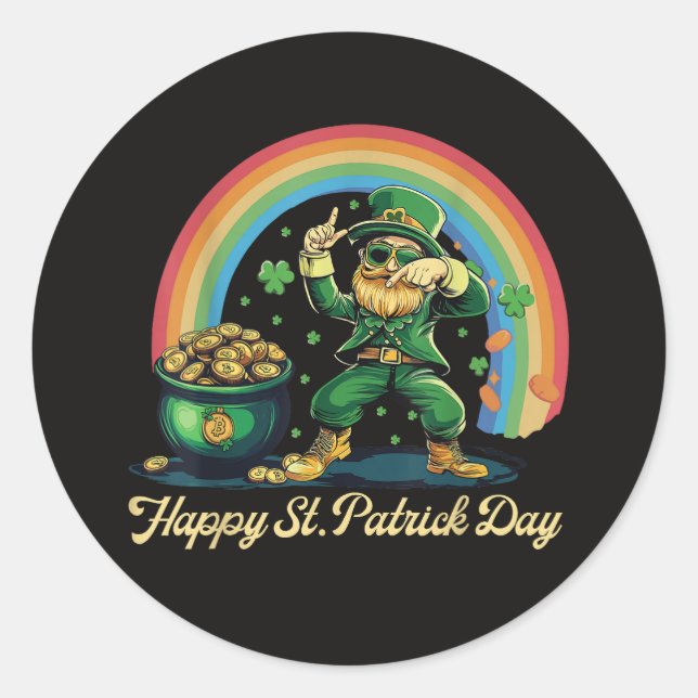 Sticker Rond Joyeuse St Patrick journée drôle Leprechaun (Devant)