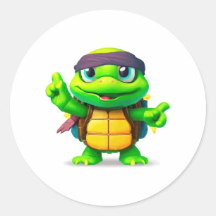 Sticker Rond Joyeuse tortue lunaire de retour à l'école