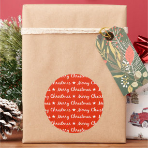 Sticker Rond Joyeuse typographie de Noël Motif rouge blanc