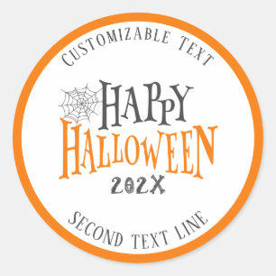 Sticker Rond Joyeuse typographie d'Halloween avec une toile d'a