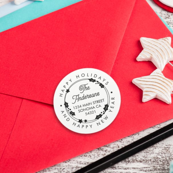 Sticker Rond Joyeuses Fêtes Adresse de script personnalisé Cour (Créateur téléchargé)