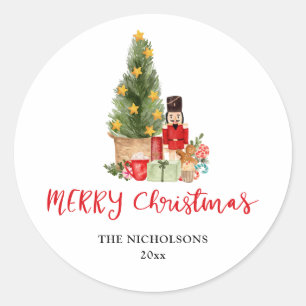 Sticker Rond Joyeuses fêtes   Arbre de Noël de noisette de scri