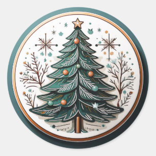 Sticker Rond Joyeuses fêtes Arbre de Noël ID1082