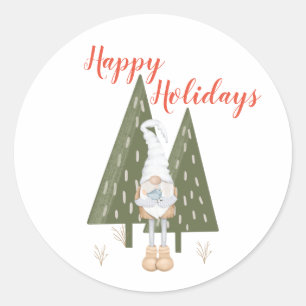 Sticker Rond Joyeuses Fêtes Arbres Gnome Scandinave
