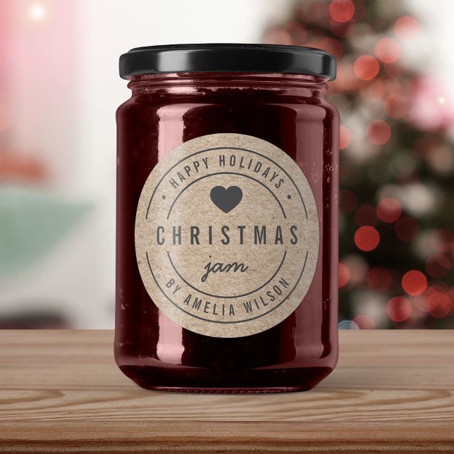 Sticker Rond Joyeuses Fêtes avec la confiture de Noël rustique  (Créateur téléchargé)