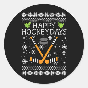 Sticker Rond Joyeuses Fêtes de hockey Noël dégueu Xmas Hockey H