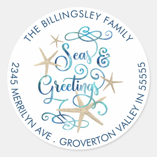 Sticker Rond Joyeuses Fêtes de Noël côtier Adresse de retour (Devant)