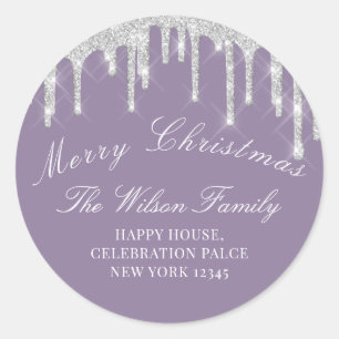 Sticker Rond Joyeuses fêtes de Noël RSVP Smoky Purple Silver