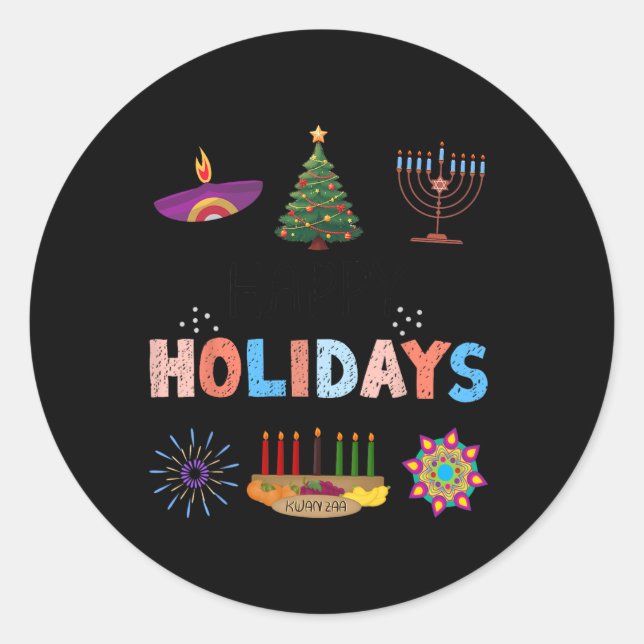 Sticker Rond Joyeuses fêtes Diwali Kwanzaa Noël Hanoukka (Devant)