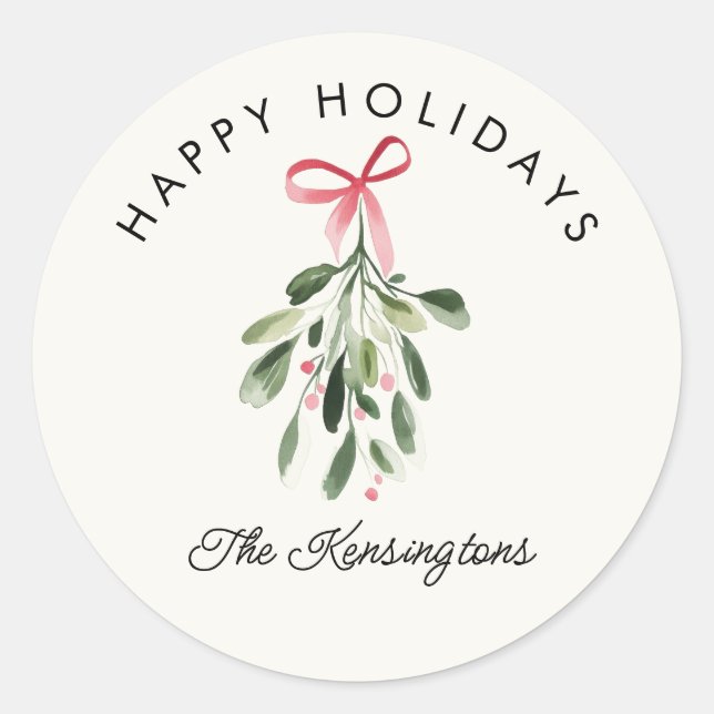 Sticker Rond Joyeuses Fêtes Gui Famille Personnalisée (Devant)