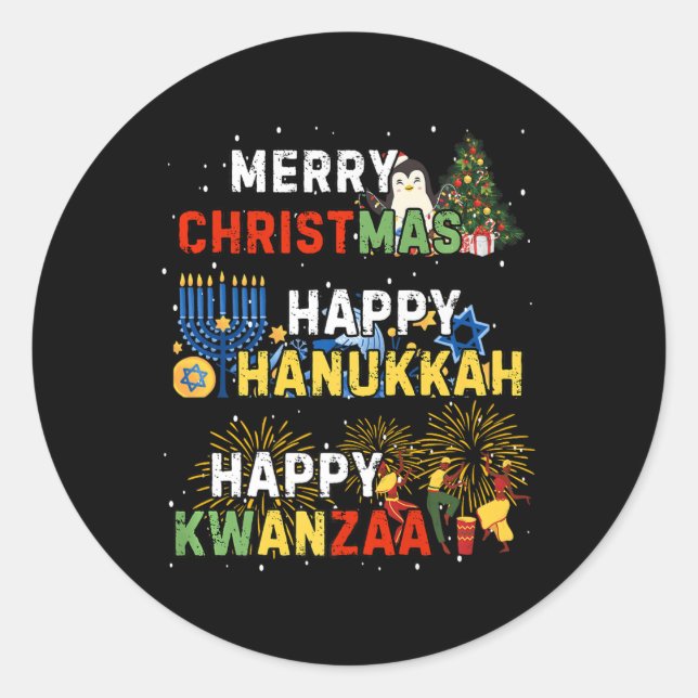 Sticker Rond Joyeuses fêtes Joyeux Noël Joyeux Hanoukka Happy (Devant)