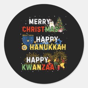 Sticker Rond Joyeuses fêtes Joyeux Noël Joyeux Hanoukka Happy