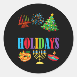 Sticker Rond Joyeuses fêtes Joyeux Noël Joyeux Hanoukka Happy