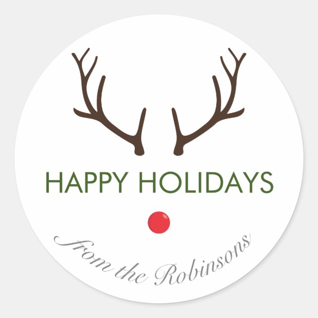 Sticker Rond "Joyeuses fêtes" Minimal Abstrait Rudolph Reindeer (Devant)