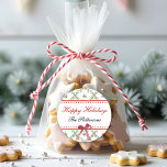 Sticker Rond Joyeuses fêtes Mistletoe Red Bow Custom Christmas<br><div class="desc">Happy Holidays Mistletoe Red Bow Custom Christmas Stickers Étiquette dispose d'élégante et élégante aquarelle verte mélodie florale accentuée avec un arc rouge avec le texte superposé "Happy Holidays" dans la typographie de script de calligraphie moderne et personnalisée avec votre nom de famille ou texte personnalisé. Ajoutez une touche de finition...</div>