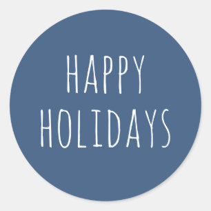 Sticker Rond Joyeuses Fêtes   Noël Minimaliste Bleu Ardoise
