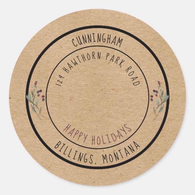 Sticker Rond Joyeuses fêtes Noël Sceau de baies rustiques (Devant)