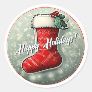 Sticker Rond Joyeuses fêtes Noël Stocking ID1082