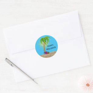 Sticker Rond Joyeuses Fêtes Palmier dans le Sable