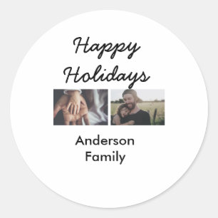 Sticker Rond Joyeuses fêtes père fils Noël photo famille n
