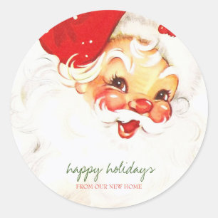 Sticker Rond Joyeuses Fêtes, Père Noël Rétro