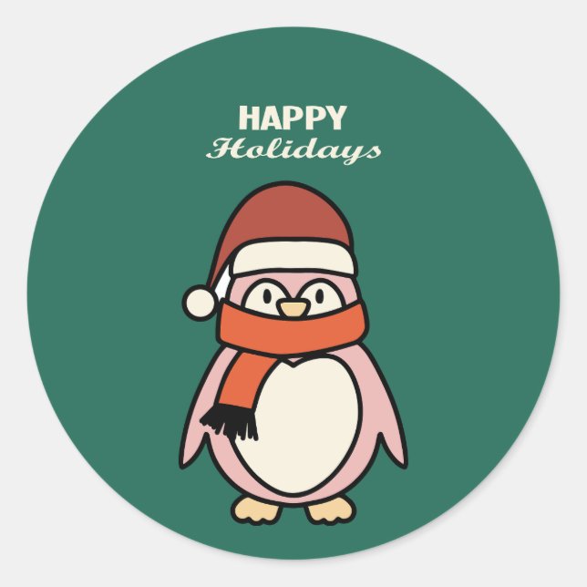 Sticker Rond joyeuses fêtes pingouin célébration de noël (Devant)