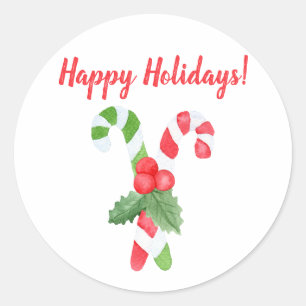 Sticker Rond Joyeuses fêtes  Sucre de canne d'aquarelle Noël