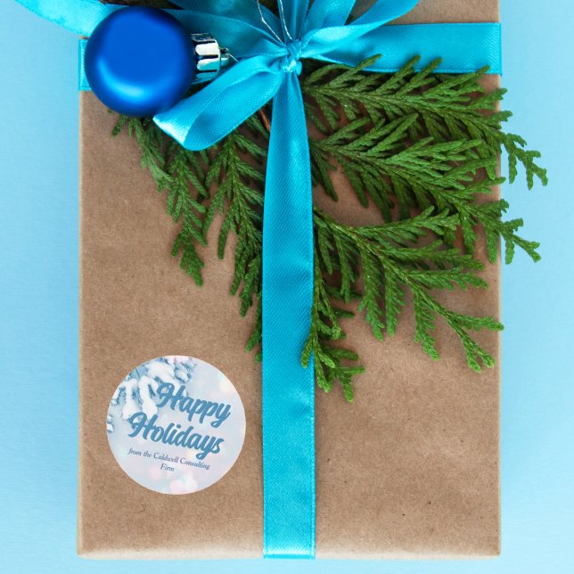 Sticker Rond Joyeuses fêtes sur mesure Beau flocon de neige ble (Créateur téléchargé)