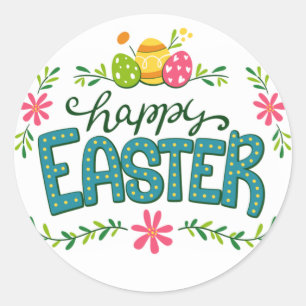 Sticker Rond Joyeuses fleurs de Pâques OEufs de Pâques