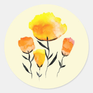Sticker Rond Joyeuses fleurs orange et jaune