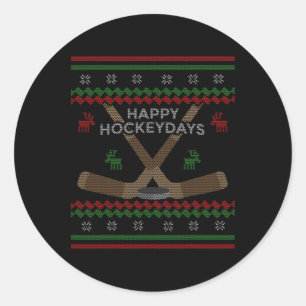 Sticker Rond Joyeuses journées de hockey Hockey Drôle de joueur