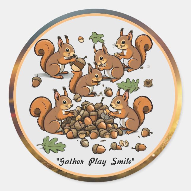 Sticker Rond "Joyeuses noix rassemblant des écureuils (Devant)
