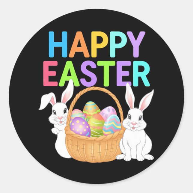 Sticker Rond Joyeuses Pâques 2025  Œufs Lapin Mignon (Devant)