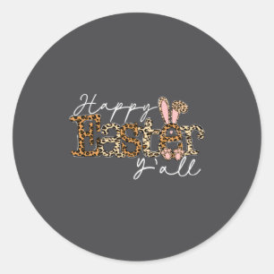 Sticker Rond Joyeuses Pâques à tous Léopard Lapin Œufs de chass